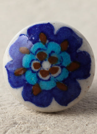 Stylish White Ceramic Blue Pottery Door Knob With Blue And Turquoise Flower
