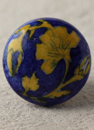 Blue Ceramic Blue Pottery Drawer Knob With Yellow Flower