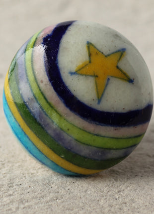 Stylish Multicolor Rainbow With Yellow Star Ceramic Blue Pottery Knob