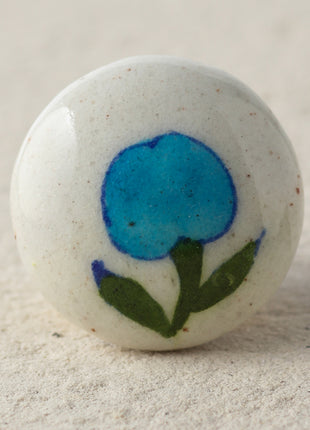 Stylish White Ceramic Blue Pottery Door Knob With Turquoise Flower