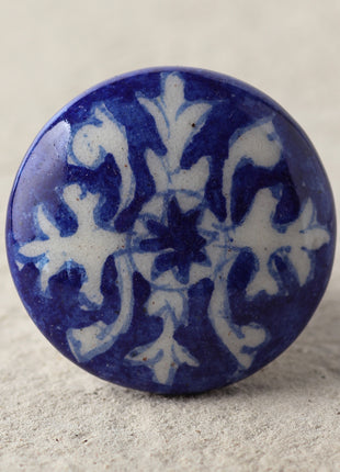 Blue Ceramic Blue Pottery Dresser Cabinet Knob With White Design