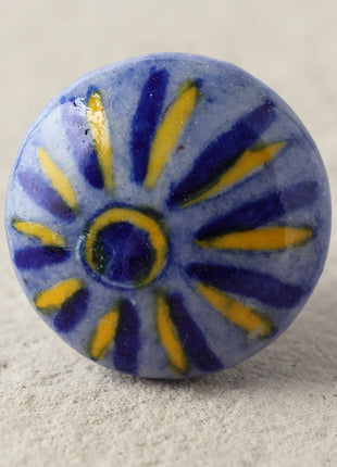 Purple Ceramic Blue Pottery Door Knob With Blue And Yellow Print