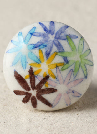 Multicolor Flowers Ceramic Blue Pottery Drawer Knob