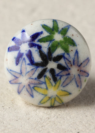Stylish Multicolor Floral Print Ceramic Blue Pottery Door Knob
