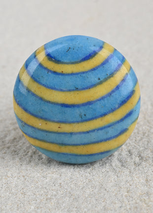 Handmade Turquoise And Yellow Ceramic Blue Pottery Kitchen Cabinet Knob