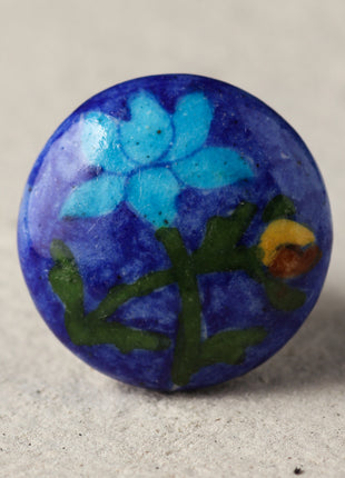 Blue Ceramic Blue Pottery Door Knob With Turquoise Flower