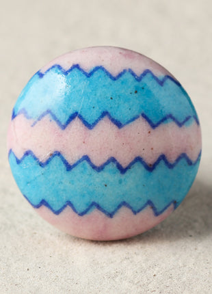 Zigzag Pink And Turquoise Ceramic Blue Pottery Drawer Knob