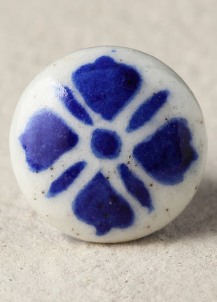 Handmade White Ceramic Blue Pottery Door Knob With Blue Design