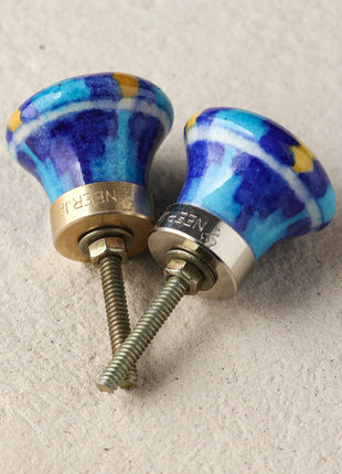Zigzag Turquoise, Yellow And Blue Ceramic Blue Pottery Drawer Knob