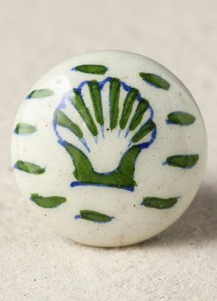Vintage Green Seashell On White Ceramic Blue Pottery Door Knob