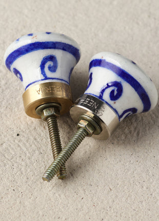 Blue Handmade Seashell On White Ceramic Blue Pottery Door Knob