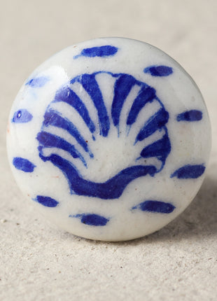 Blue Handmade Seashell On White Ceramic Blue Pottery Door Knob