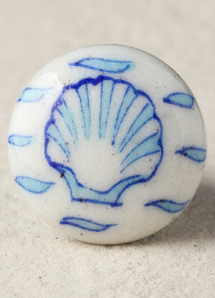 Turquoise Seashell On White Ceramic Blue Pottery Dresser Cabinet Knob