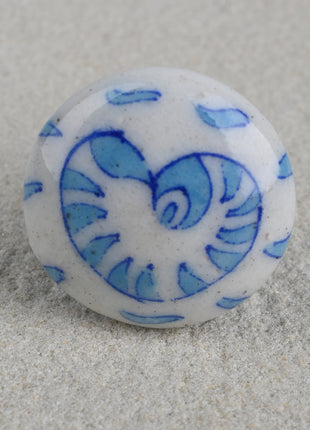 Handmade Turquoise Heart On White Ceramic Blue Pottery Dresser Cabinet Knob