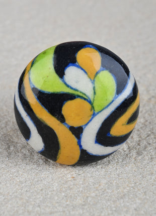 Stylish Multicolor Design On Black Ceramic Blue Pottery Knob