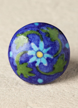 Handmade Blue Ceramic Blue Pottery Knob With Turquoise And Green Design