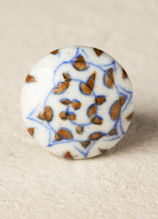 Stylish Scattered Brown Dots On White Ceramic Blue Pottery Kitchen Cabinet Knob