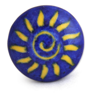 Antique Sun Design On Blue Ceramic Blue Pottery Drawer Knob