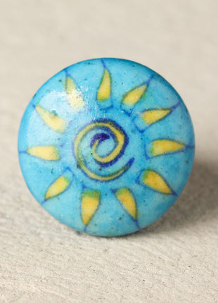 Well-designed Sun Print On Turquoise Ceramic Blue Pottery Door Knob