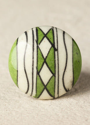 Handmade Green And White Patchwork Blue Pottery Dresser Cabinet Knob