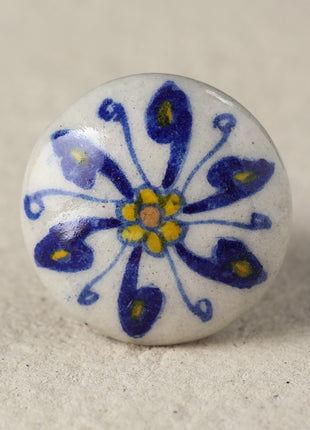 White Ceramic Blue Pottery Door Knob With Blue Flower