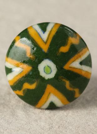 Zigzag Yellow And Green Ceramic Blue Pottery Dresser Cabinet Knob