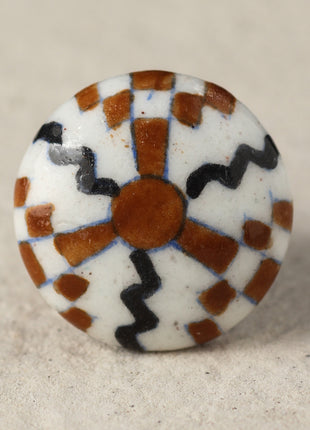 Stylish White Ceramic Blue Pottery Door Knob With Brown And Black Print