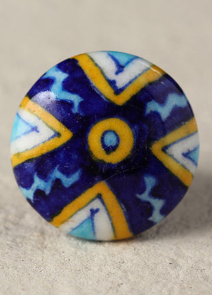 Zigzag White And Blue Ceramic Blue Pottery Drawer Knob