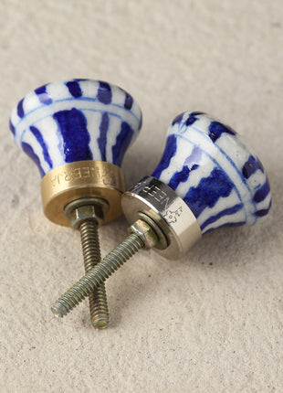 Well Designed White Ceramic Blue Pottery Door Knob With Blue Print
