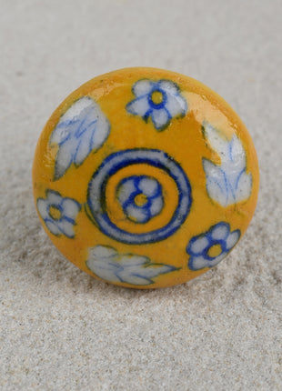 Yellow Handmade Dresser Cabinet Knob With White Leaves
