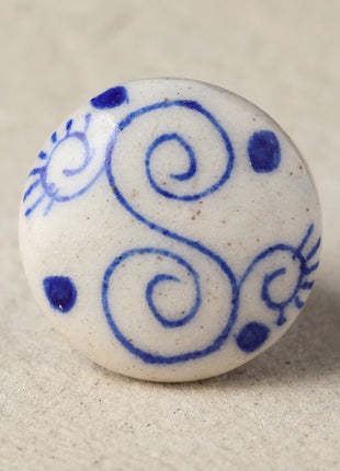 White Round Spiral S Ceramic Blue Pottery Dresser Cabinet Knob