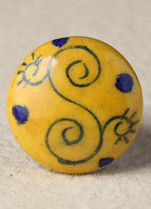 Yellow Round Spiral S Ceramic Blue Pottery Kitchen Cabinet Knob