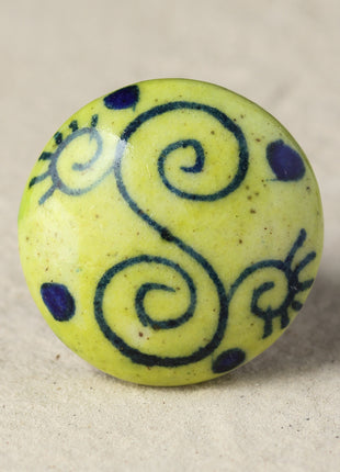 Lime Green Round Spiral S Ceramic Blue Pottery Door Knob