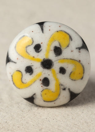 Well Designed White Ceramic Blue Pottery Drawer Knob With Yellow And Black Design