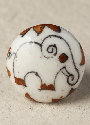 White Ceramic Blue Pottery Knob With Beautifully Crafted Brown Elephant Design