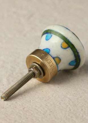 Elegant White Ceramic Blue Pottery Door Knob With Yellow And Turquoise Floral Print