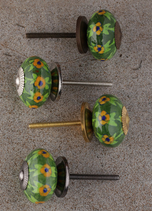Drawer Beaded Knobs with Green Color Floral Print