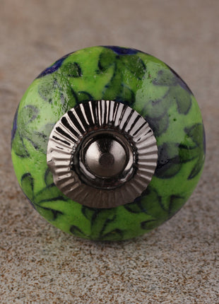 Blue Flower and Green Leaf with Lime Green Base Knob