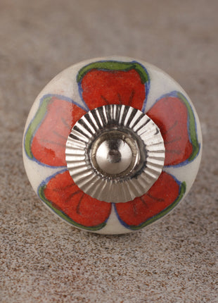 Designer Red Flower On White Ceramic Drawer Cabinet Knob