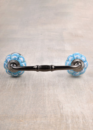 Turquoise And White Ceramic Bathroom Drawer Pull