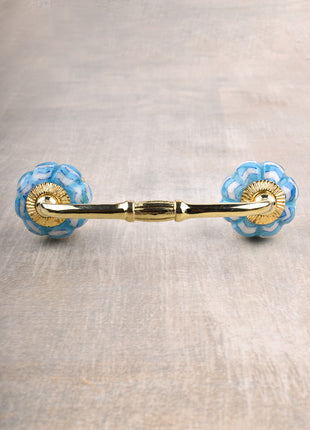 Turquoise And White Ceramic Bathroom Drawer Pull