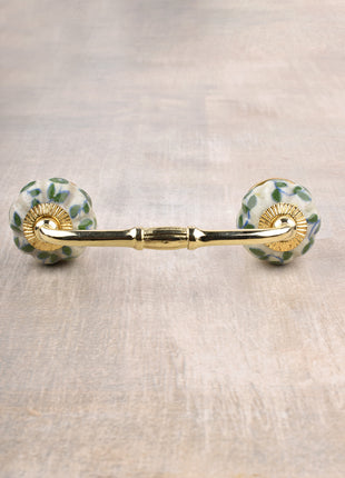 White Ceramic Melon Shaped Dresser Cabinet Pull With Green Design