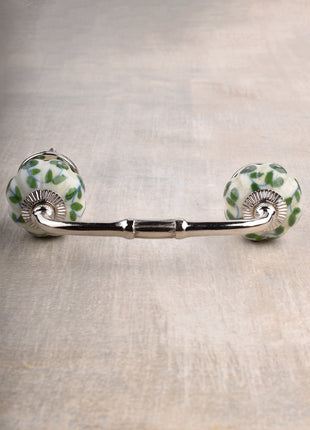 White Ceramic Melon Shaped Dresser Cabinet Pull With Green Design