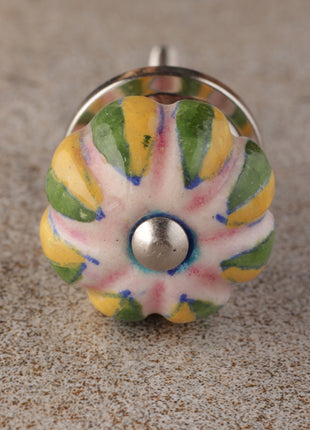 Vintage Pink Wardrobe Cabinet Knob With Yellow And Green Leaves