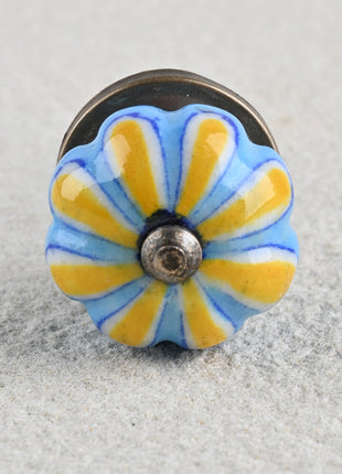 Turquoise Flower On Yellow Base Melon Shaped Drawer Cabinet Knob