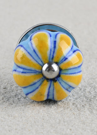 Turquoise Flower On Yellow Base Melon Shaped Drawer Cabinet Knob