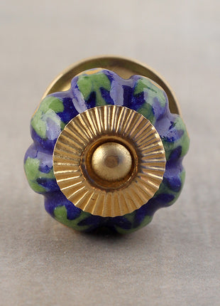 Yellow Flower and Green Leafs with Blue Base Dresser Cabinet Knob