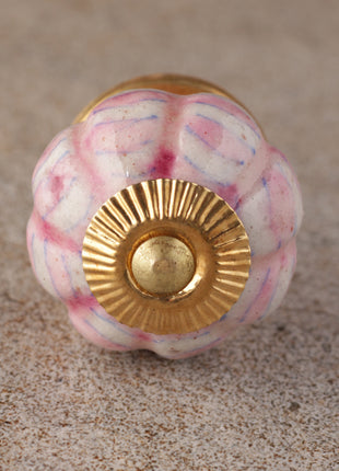 White Melon Shaped Ceramic Door Knob With Pink Spiral Design
