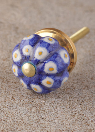 Blue Ceramic Bathroom Cabinet Knob With White And Yellow Design
