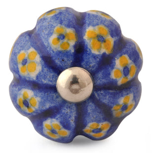 Unique Blue Ceramic Bathroom Knob With Yellow Flowers